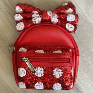 Disney Parks Loungefly Red Minnie Mouse Mini Backpack Sequins Bow No Strap